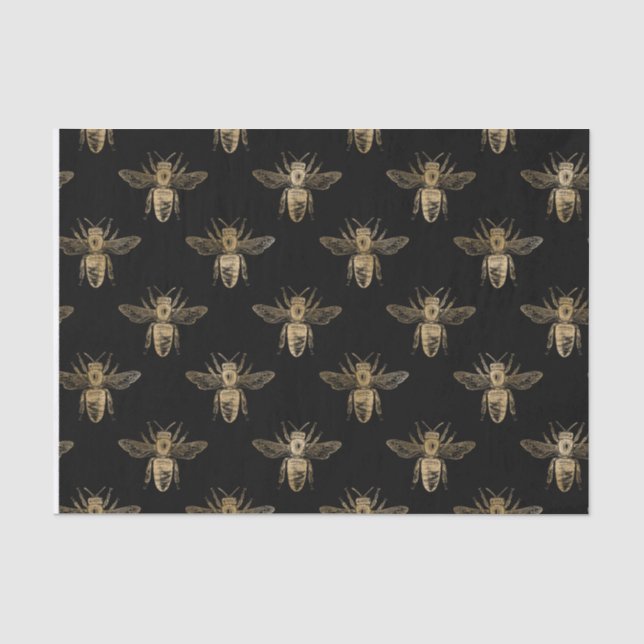 Papier Mousseline Papier Tissu Black & Gold Queen Bee (Recto)