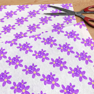 Papier Mousseline Papier Tissu Blanc Fleur Motif Violet