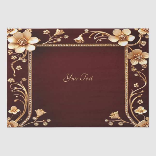 Papier Mousseline Papier Tissu Bourgogne Golden Flowers (Recto)