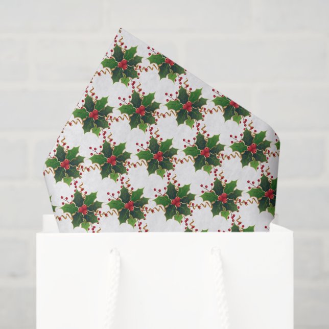 Papier Mousseline Papier Tissu Christmas Holly Berry (Sac cadeau)