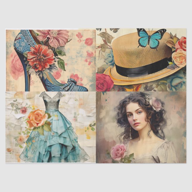 Papier Mousseline Papier Tissu Collage Girly Dreams (Recto)