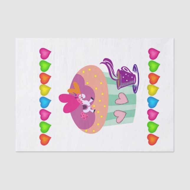 Papier Mousseline Papier Tissu Cupcake Coeurs colorés (Recto)