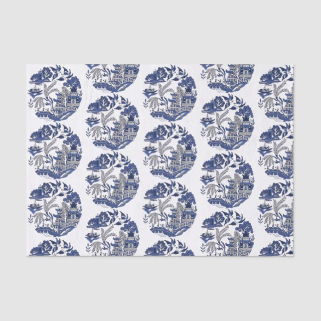 Papier Mousseline Papier Tissu De Conception De Willow Bleu Classiqu (Recto)