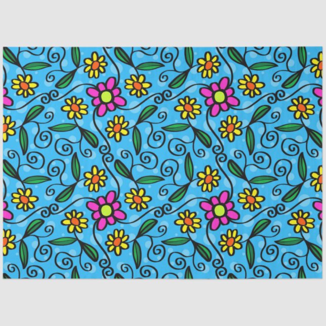 Papier Mousseline papier tissu de fleurs de doodle (Recto)