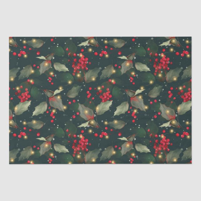 Papier Mousseline Papier Tissu de Noël Holly Light Garland (Recto)