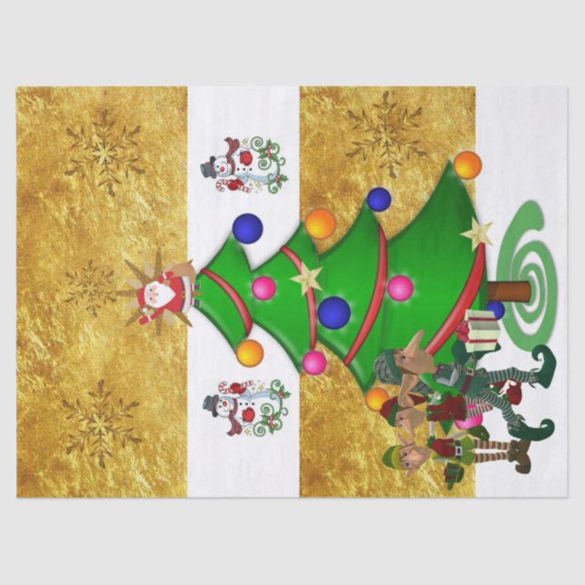 Papier Mousseline Papier Tissu de Noël Père Noël Elf Snowman (Recto)