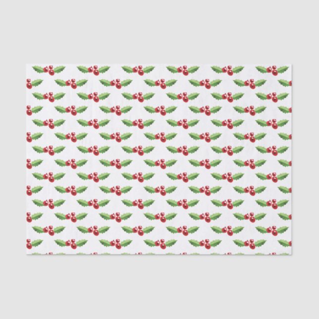 Papier Mousseline Papier Tissu de Noël Rouge et Vert Holly (Recto)