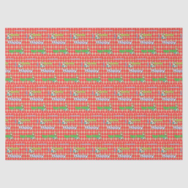 Papier Mousseline Papier Tissu de Noël Rouge Joyeux Fêtes (Recto)