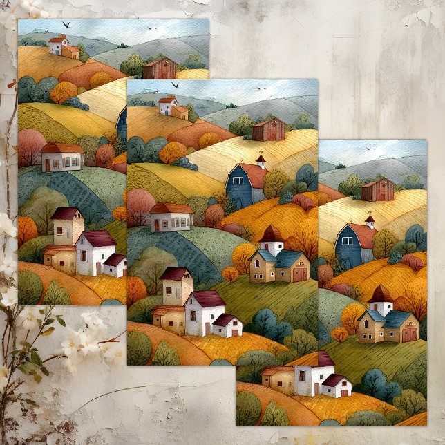 PAPIER MOUSSELINE PAPIER TISSU DÉCOUPAGE DE LA VIE DE LA FERME AUTOM (AUTUMN FARM LIFE DECOUPAGE TISSUE PAPER)