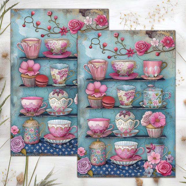 PAPIER MOUSSELINE PAPIER TISSU DÉCOUPAGE TEACUPS (TEACUPS DECOUPAGE TISSUE PAPER)