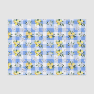 Papier Mousseline Papier Tissu Fleur de citron bleu En vichy