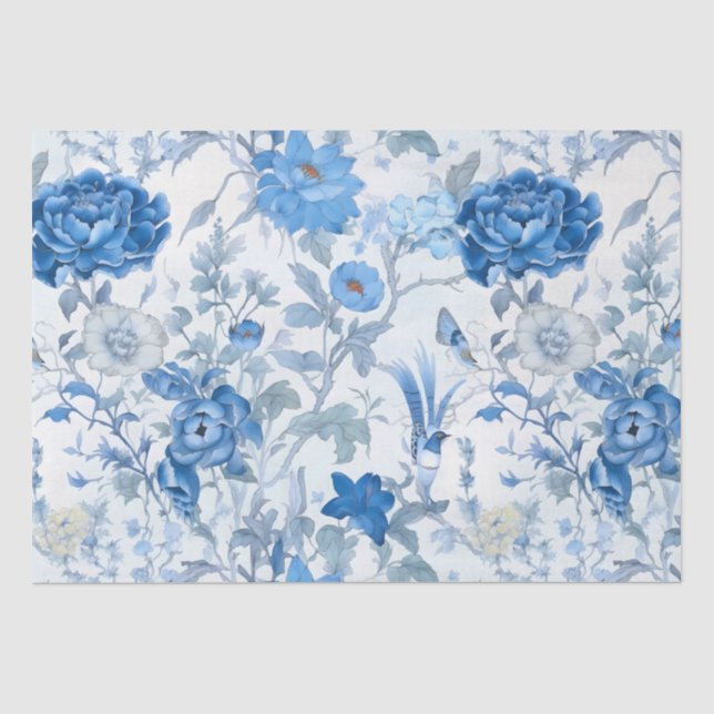 Papier Mousseline Papier Tissu Fleur Fleur Fleur Fleur Bleue Chinois (Recto)