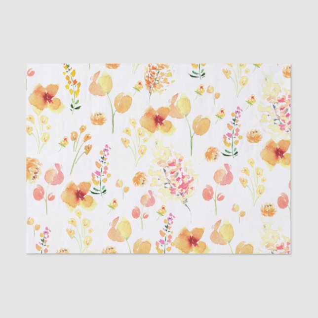 Papier Mousseline Papier Tissu - Fleurs d'aquarelle brillantes (Recto)