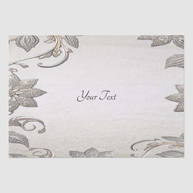 Papier Mousseline Papier Tissu Floral Argent Or (Recto)