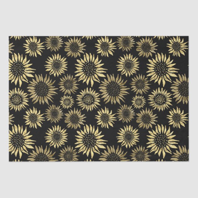 Papier Mousseline Papier Tissu Floral d'or noir (Recto)