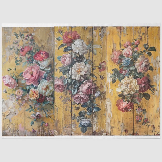 Papier Mousseline Papier Tissu Floral Jaune Pour Tableaux (Recto)