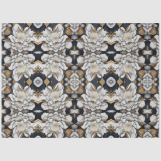 Papier Mousseline Papier Tissu Floral Noir Blanc & Or
