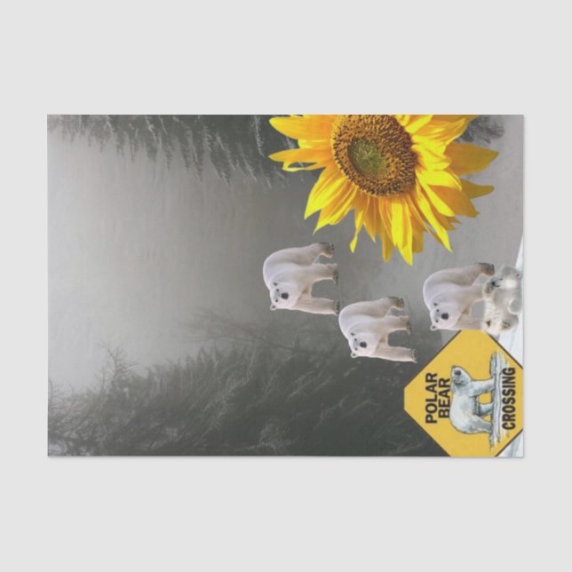Papier Mousseline Papier Tissu Floral Ours Polaire Tournesol (Recto)