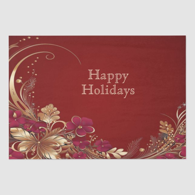 Papier Mousseline Papier Tissu Floral Rouge Or (Recto)
