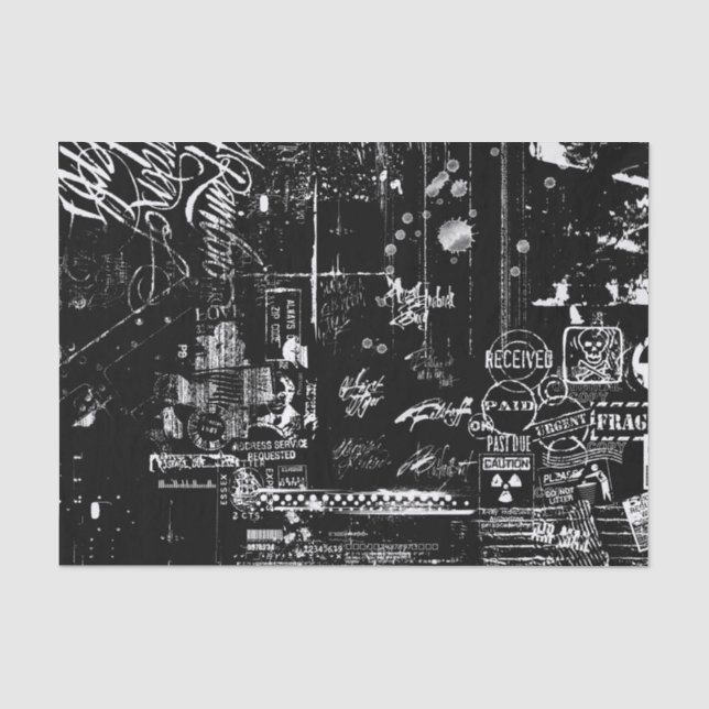Papier Mousseline Papier Tissu Grunge noir et blanc (Recto)