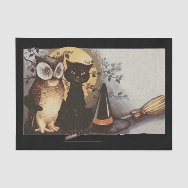 Papier Mousseline papier tissu halloween chouette et chat (Recto)