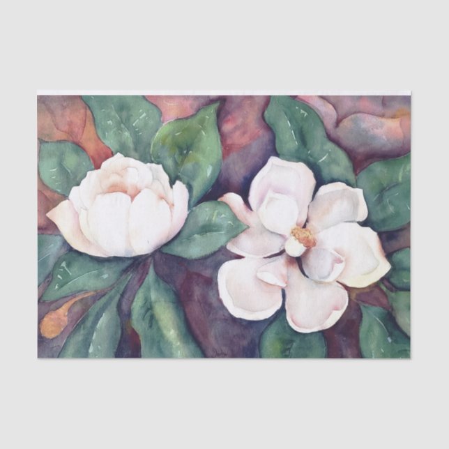 Papier Mousseline Papier Tissu Magnolias Aquarelle (Recto)