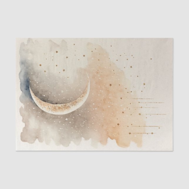 Papier Mousseline Papier Tissu Moon Aquarelle Art Découpage (Recto)