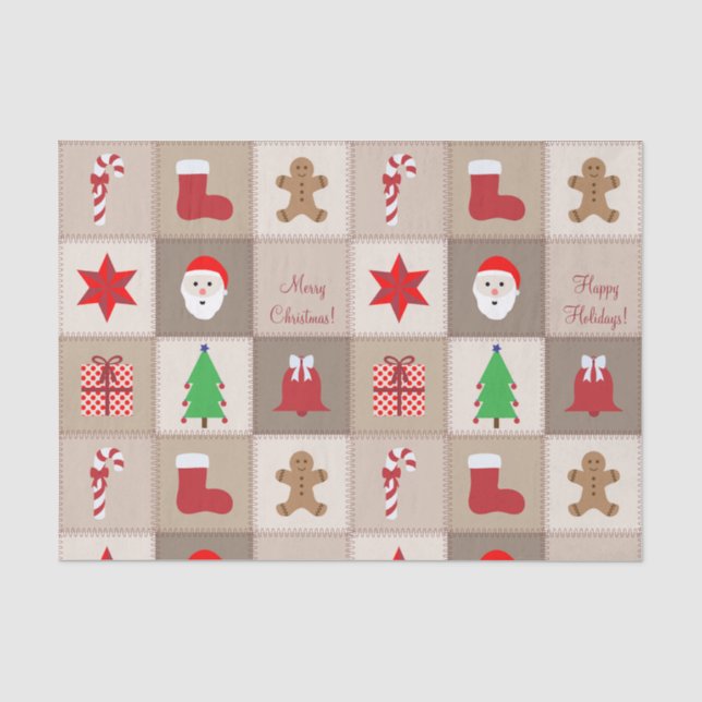Papier Mousseline Papier Tissu Motif de Noël - Beige (Recto)