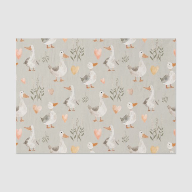 Papier Mousseline Papier Tissu Motif d'oie d'aquarelle mignonne (Recto)