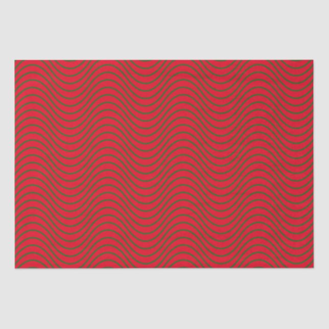 Papier Mousseline Papier Tissu Motif Vague Rouge Et Vert (Recto)