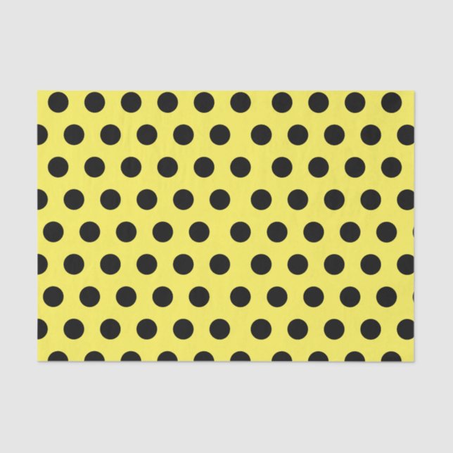 Papier Mousseline Papier Tissu Noir & Jaune Moyen Polka Dot Chic (Recto)