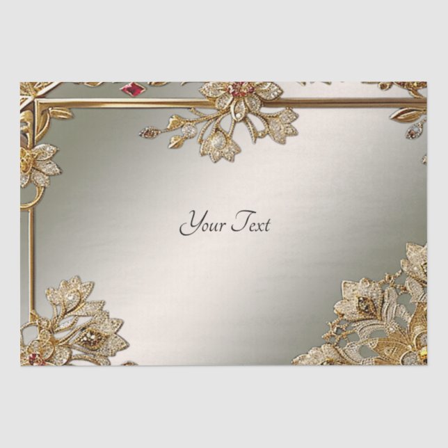 Papier Mousseline Papier Tissu Orné Or Floral Frame (Recto)