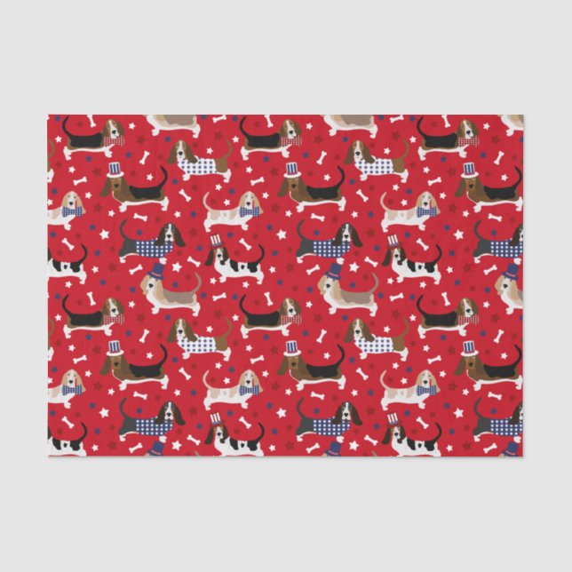 Papier Mousseline Papier Tissu Patriotique Basset Hound (Recto)