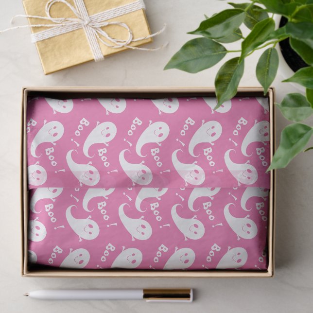 Papier Mousseline Papier Tissu Pink Halloween Motif Fantôme (Cadeau)