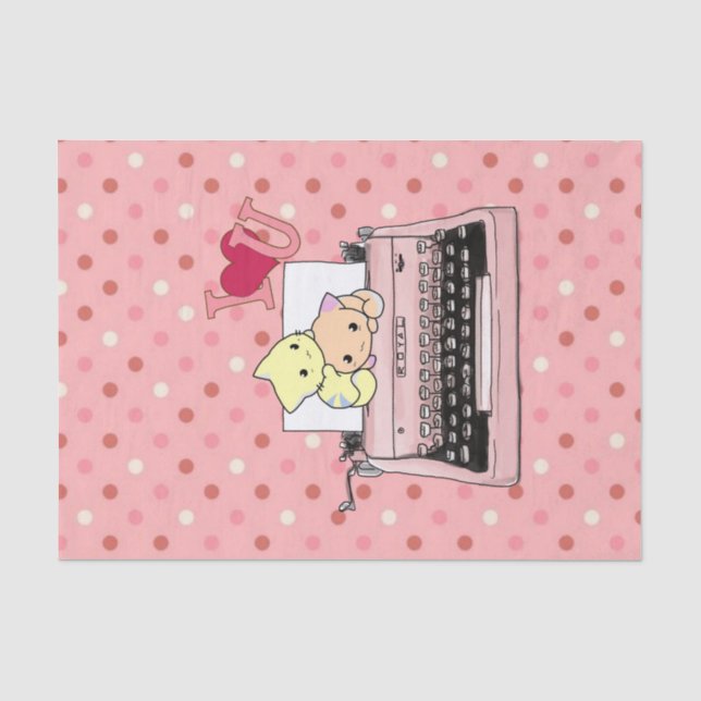 Papier Mousseline Papier Tissu Pink Tywriter Kittens Chats (Recto)