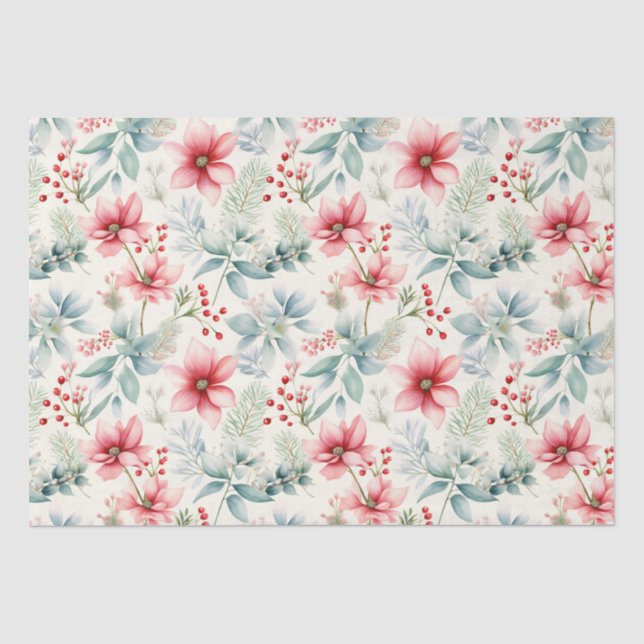 Papier Mousseline Papier Tissu Rouge Floral (Recto)