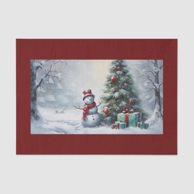 Papier Mousseline Papier Tissu Snowman Et Tree (Recto)