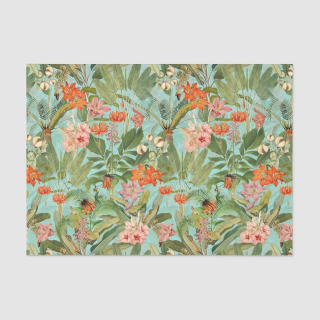 Papier Mousseline Papier Tissu Tropical Fleur Et Palm Rainforest (Recto)