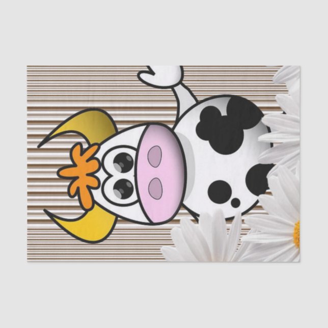 Papier Mousseline Papier Tissu Vache Brown bande blanche marguerite  (Recto)