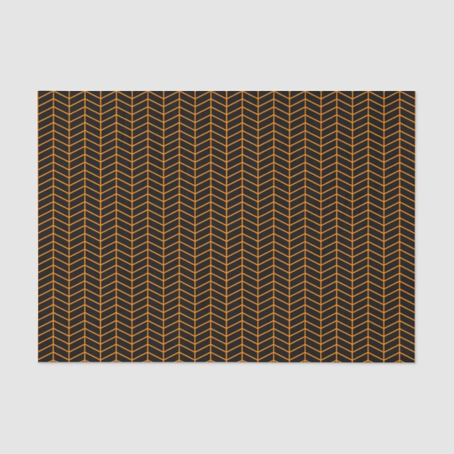 Papier Mousseline Papier tissus Chevron - Orange sur noir (Recto)