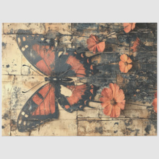 Papier Mousseline Papillon aux fleurs orange