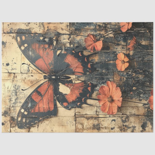 Papier Mousseline Papillon aux fleurs orange (Recto)