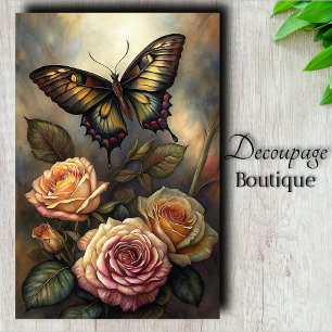 Papier Mousseline Papillon aux Roses Victoriennes Découpe