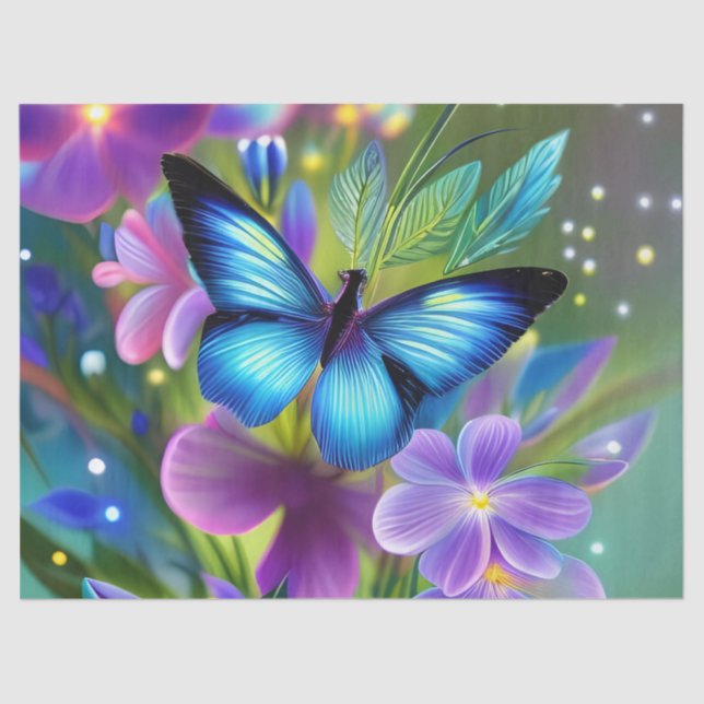 Papier Mousseline Papillon bleu brillant dans Fairy Garden (Recto)