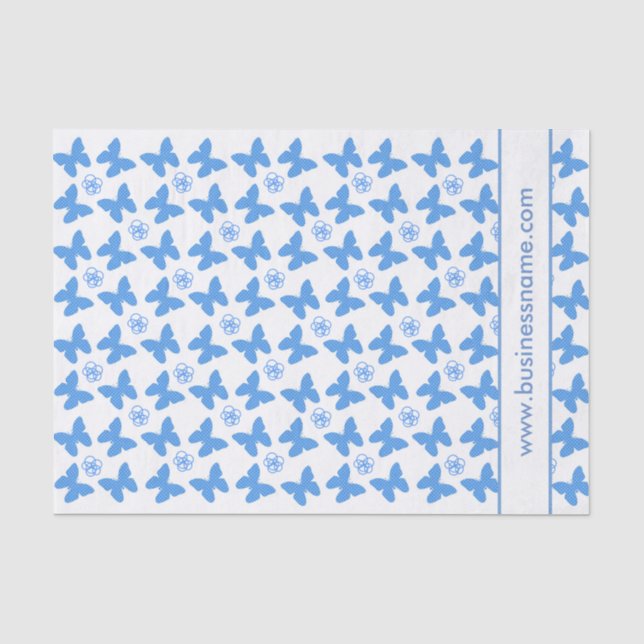 Papier Mousseline Papillon bleu et fleur avec texte personnalisé (Recto)