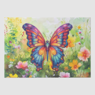 Papier Mousseline Papillon Bleu Orange ailes