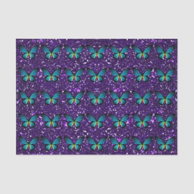 Papier Mousseline Papillon Bleu Sur Papier Tissu À Parties scintilla (Recto)