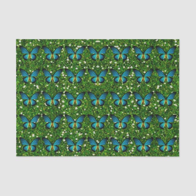 Papier Mousseline Papillon Bleu Sur Papier Tissu Parties scintillant (Recto)