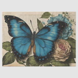 Papier Mousseline Papillon bleu vintage et découpage Rose