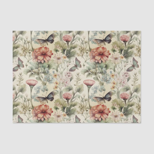 Papier Mousseline Papillon d'antiquité vintage et découpage de fleur (Recto)